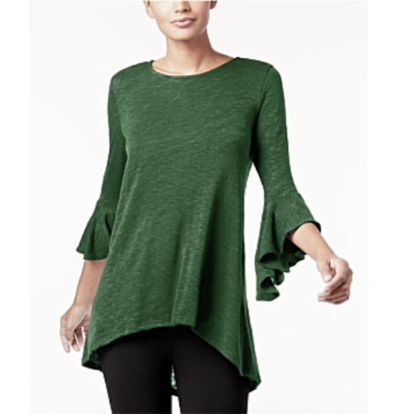 Alfani Sweaters - NWT Alfani Ruffled Sleeve HiLo Sweater Green Small